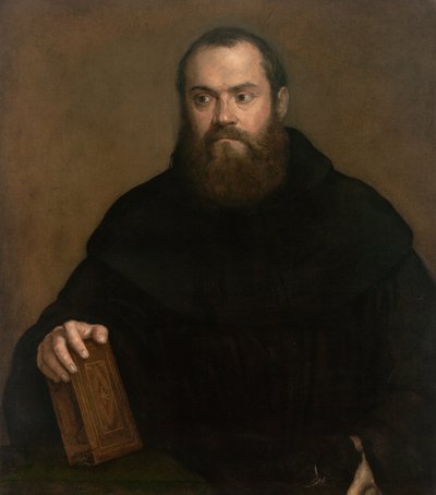 Un monje con un libro de Tiziano Vecelli